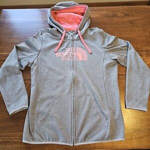 North Face Womens Zip Up Jacket Hoodie Gray and Pink Size XL